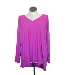 WILDFOX top woman MAGENTA PINK TOP casual hi low long sleeve VNECK shirt Sz XXL